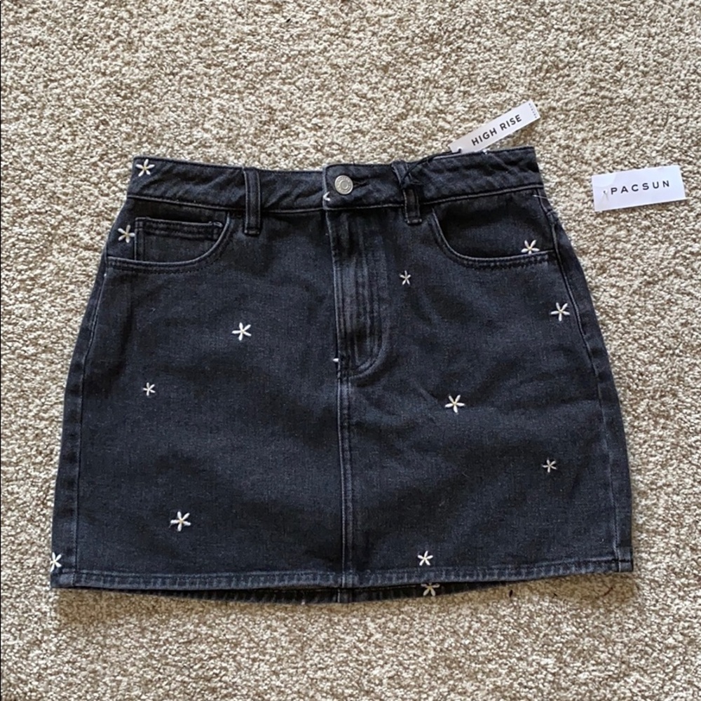 Black jean skirt with flower embroidery(size 27)
